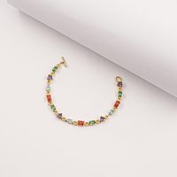 Bracciale Tennis Arcobaleno in Argento 925 Placcato Oro con Zirconi Multicolore, Bracciale Diamantato Colorato per Donna - Novità Estiva Super Venduta