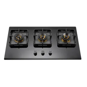 In-Smart três cabeças de aço inoxidável fogão a gás fogão de mesa fogão controle de botão doméstico alta potência 3 queimadores na cozinha