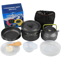 Accessoires de cuisine d'extérieur Théière Combinaison Portable Camping Barbecue Poêle Marmite Ensemble Batterie de cuisine antiadhésive