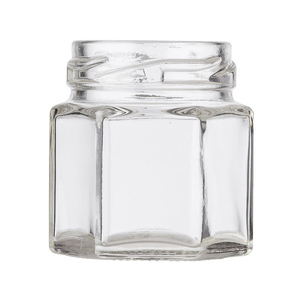Mini bocaux en verre à vis hexagonale 6oz 180ml avec couvercles boutons noirs - Product Image 1