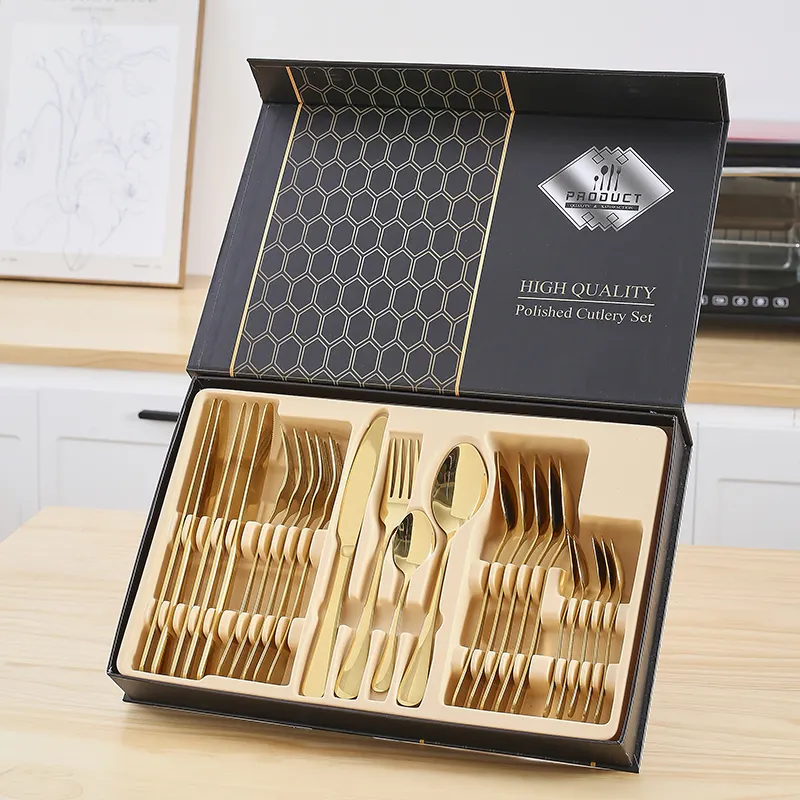 Hochwertige Edelstahl 24 Stück Messer Gabel und Löffel Hochzeit Geschenk box Besteck Set