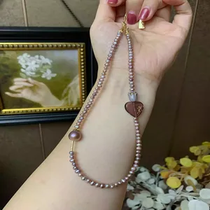 Natural Pearl Beaded Necklace Heart Shape Pendant Fashion Jewelry Necklaces for Women Flower Pendant Freshwater Pearl Necklace