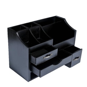 Black Wooden Storage Box Desktop Organizer With Compartments And <b>Drawers</b> For Office Use - Product Image 5
