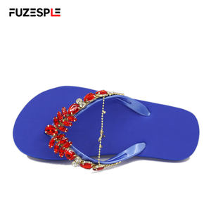 Shiny Rhinestones Fancy Ladies slippers Soft Navy slippers <strong>Diamante</strong> Gemstone Women Flip-flops slippers - Product Image 1