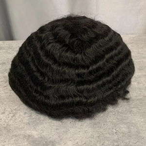 H368 Meilleures ventes Prothèse capillaire 12mm Afro Wave et Loose Wave avec base en PU et dentelle complète pour hommes noirs, 100% cheveux humains bouclés afro, expédition immédiate - Product Image 1