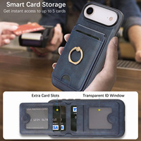 Casing Ponsel IPhone17 Air dengan Ring Holder, 16 Slot Kartu, Pengisian Daya Nirkabel, Gaya Vintage Kulit, Pelindung, Logo Dapat Disesuaikan