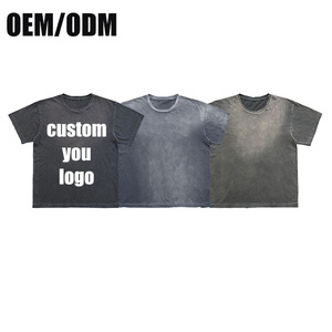 Customized Vintage Short Sleeve Printing T Shirt Premium O‑Neck Oversized <b>Tshirt</b> 100% Cotton Blank Distressed T-shirt For Men - Product Image 1
