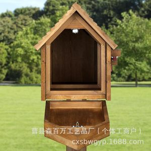 Buzón de Madera con Techo de Cedro, Madera Tratada Impermeable, Caja de Almacenamiento para Jardín Exterior, Color Retro, Multiusos - Product Image 2