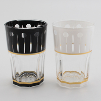 Ensemble de 12 verres à thé turcs en verre marocain de luxe noir et blanc avec décalcomanie, 6 oz
