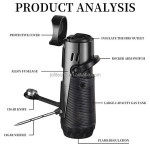 Briquet torche JOFI de haute qualité avec logo personnalisé, 3 jets de butane, quatre flammes, rechargeable, cadeaux d'affaires avec poinçon à cigares - Product Image 2