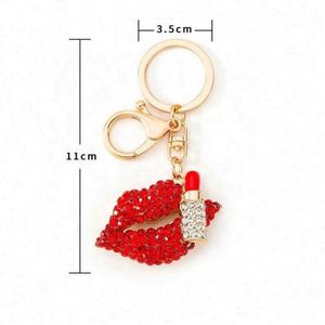 Hot Sale Eco-Friendly Stainless Steel Lip Gloss Keychain Holder Girly Charm Shiny Rhinestone <b>Lipstick</b> Keyring <b>Custom</b> Logo Silk - Product Image 5