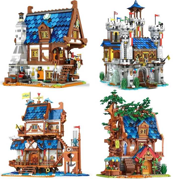 Oichy Set Mattoncini Casa Medievale 1767 Pezzi - Kit Costruzione Modulare Strada - Idea Regalo Creativa Per Adulti E Bambini