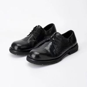 Zapatos Oxford de Cuero Negro con Punta Redonda, Cordones y Suela de Goma, Calzado Casual para Hombre para Todas las Temporadas - Product Image 1