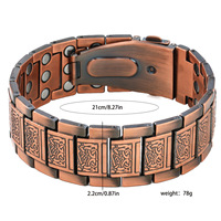Bracelet magnétique vintage en cuivre MECYLIFE pour homme, trois rangées d'aimants, motif bracelet de montre, réglable, bijou de santé pour couple