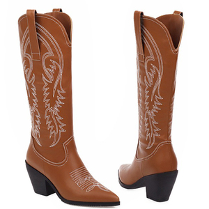 Big Size 47 Women Long Dress Boots Fancy Knee High Knight on Boots Ladies Pointed Toe Square Hoof Heel Boots <b>Shoes</b> - Product Image 4