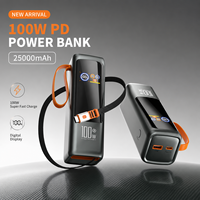 Batteries externes 25000 mAh, charge rapide 100W avec câble, grande batterie externe pour téléphone et ordinateur, OEM ODM