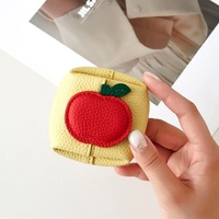 Porte-monnaie en cuir de vachette pleine fleur authentique, mini sac de rangement pour écouteurs, pochette à bijoux mignonne en forme de fruit avec porte-clés