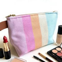 Sac de maquillage portable brodé à rayures arc-en-ciel personnalisé, écologique, vente chaude, en gros, pour extérieur