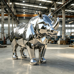Sculpture d'animal géométrique en acier inoxydable poli miroir pour extérieur, taureau, cheval, éléphant, chien, personnalisable pour la décoration de parcs et de places publiques - Product Image 2