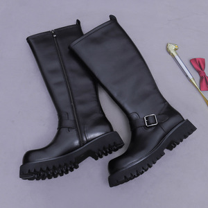 High-top long <b>boots</b> for men in autumn and winter, made of durable cowhide with leather fasteners and zippers for heightening - Product Image 4