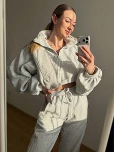 Conjunto de Pantalones Deportivos y Sudadera con Media Cremallera para Mujer, Felpa Suave, Dos Piezas, Ropa Deportiva Informal, Venta Directa de Fábrica - Product Image 1