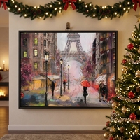 Peinture à l'huile sur toile, vue de rue de Paris, œuvre d'art, Tour Eiffel, toile colorée, art mural pour la maison