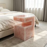 Table d'appoint moderne de luxe en pierre naturelle pour coin café, design unique, socle en onyx rose, table centrale sur piédestal pour chambre à coucher