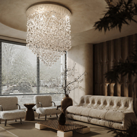 Lustre en cristal cascade de luxe, plafonnier rond en cristal pour projet de hall d'hôtel