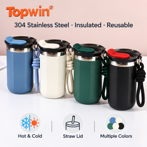 304 Stainless Steel Vacuum Insulated <b>Coffee</b> Tumbler Straw Lid <b>Portable</b> Travel <b>Mug</b> with Rope Handle for Office Outdoor - Product Image 1