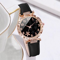 Set Gelang Jam Tangan Wanita Kulit Berhias Berlian Baru Terlaris Lintas Negara, Elegan, Berkelas, Serbaguna, Quartz, untuk Pelajar