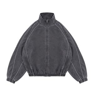 Chaqueta Oversize Retro Y2K para Hombre 2025 - Abrigo Casual de Otoño con Costuras en Contraste Gris Oscuro y Ajuste Holgado Estilo Streetwear - Product Image 1