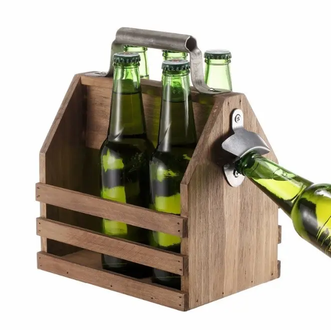 Haute qualité en bois porte-bouteilles de bière avec ouvre-porte