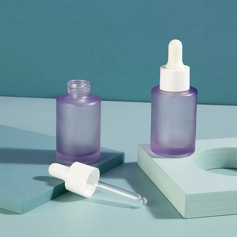 Botol Penitis Minyak Esensial Kaca 30 Ml, Silinder Bahu Datar Buram Kosmetik Perawatan Kulit