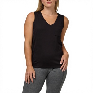 Débardeurs Courts Femme Personnalisables OEM avec Logo, en Coton/Spandex, Col V, Sans Manches, Extensibles, Simples, avec Poche – Vente en Gros - Product Image 3
