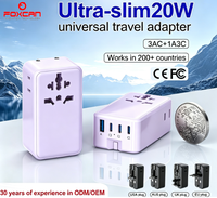 FOXCAN Chargeur de voyage portable ultra-fin tout-en-un 20W avec 1 port USB-A et 3 ports USB-C PD QC3.0, résistant au feu, pour ordinateur portable, téléphone portable, appareil photo