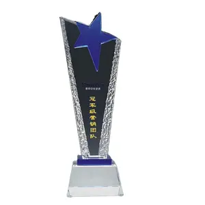 Prix de sport gravé en cristal clair de conception d'étoile de vente chaude