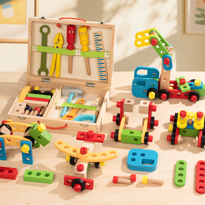 Boîte à outils en <span class=keywords><strong>bois</strong></span> Letop pour les tout-petits, jeu de construction d'imitation, ensemble de bricolage, jeu éducatif Montessori - Product Image 3