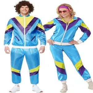 Volwassenen Shell Pak Kostuum Heren Dames 80S Roze En Blauw Neon Scouser Trainingspak Fancy Dress Retro