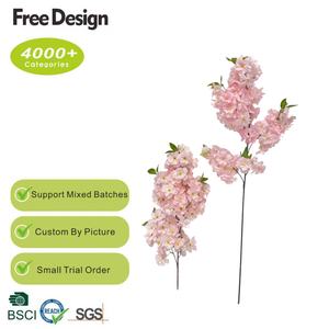 Fleurs de cerisier artificielles réalistes à 5 branches fleurs roses vibrantes superbe conception réaliste remise de diplôme durable à la main - Product Image 2