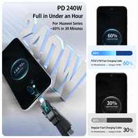 Câble de charge rapide 4 en 1 240W PD avec affichage numérique, câble USB tressé de type A à type C, câble de données multifonction pour iPhone et tablette
