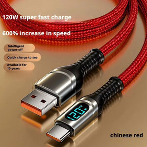 สาย6A ข้อมูล USB C PD120W ชาร์จเร็วจอแสดงผลดิจิตอลสำหรับ <span class=keywords><strong>iPhone</strong></span> 15 16 17 Pro maxxiaomi <span class=keywords><strong>Samsung</strong></span> - Product Image 1