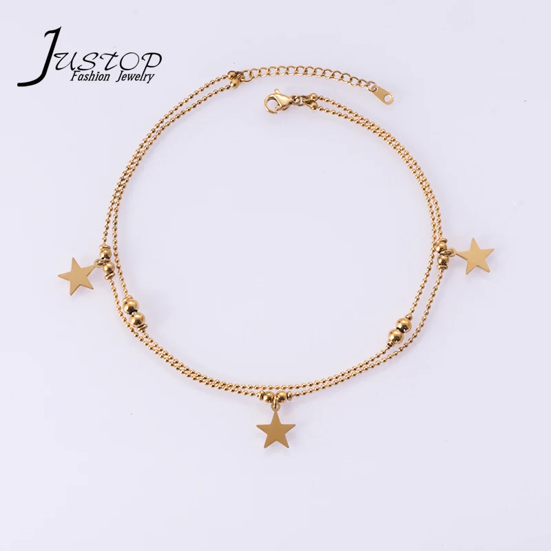 Stainless steel body jewelry 18K gold plated anklets gold chain layer star anklet for girls