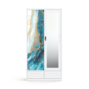 Armario de Acero Impreso con Espejo, 2 Puertas Corredizas y Cajones Inferiores, 900 mm, Desmontable - Product Image 1