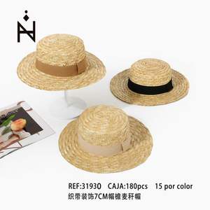 Sombrero de Paja con Cinta Decorativa, Ala de 7 cm, Sombrero de Paja de Trigo para Mujer, para Usar en la Playa en Verano - Product Image 1