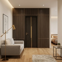 Porte intérieure moderne en bois massif à double battant avec isolation phonique et vitrage, design français, pour hôtels, hôpitaux, halls, villas et sous-sols