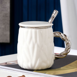 Tasse à eau en céramique écologique au design simple de 460 ml, résistante à la chaleur, grande tasse à café avec couvercle et cuillère - Product Image 2