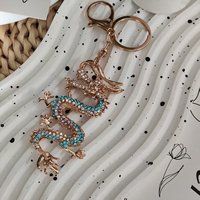 Porte-clés Dragon Chinois en Strass, en Alliage de Zinc, Dragon Enroulé avec Fermoir Mousqueton, Breloque de Sac en Gros