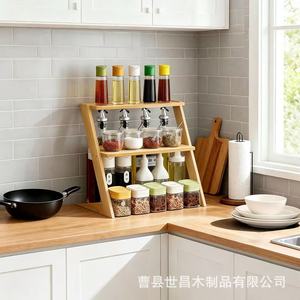 Wooden <b>Kitchen</b> Countertop Condiment <b>Rack</b> 3 Tier Rectangle Standing Type Durable <b>Storage</b> For Plants And Miscellaneous Items - Product Image 4