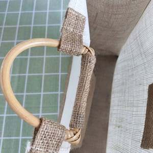 Bolsa de Yute Retro de Moda, Bolsa de Compras de Lona con Asas de Madera de Ratán, Bolsas de Regalo con Logotipo Personalizado - Product Image 4