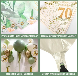 Décorations <span class=keywords><strong>de</strong></span> fête d'<span class=keywords><strong>anniversaire</strong></span> 40-70 ans vert sauge et blanc : Bannières, drapeaux, <span class=keywords><strong>chemin</strong></span> <span class=keywords><strong>de</strong></span> <span class=keywords><strong>table</strong></span>, ballons en aluminium 0-9, ballons imprimés, décorations <span class=keywords><strong>de</strong></span> gâteau - Product Image 4